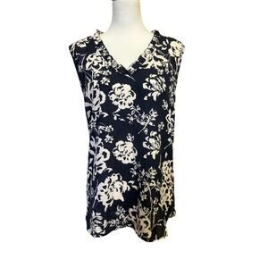 Ann taylor factory sleeveless floral blue and white top womens large
